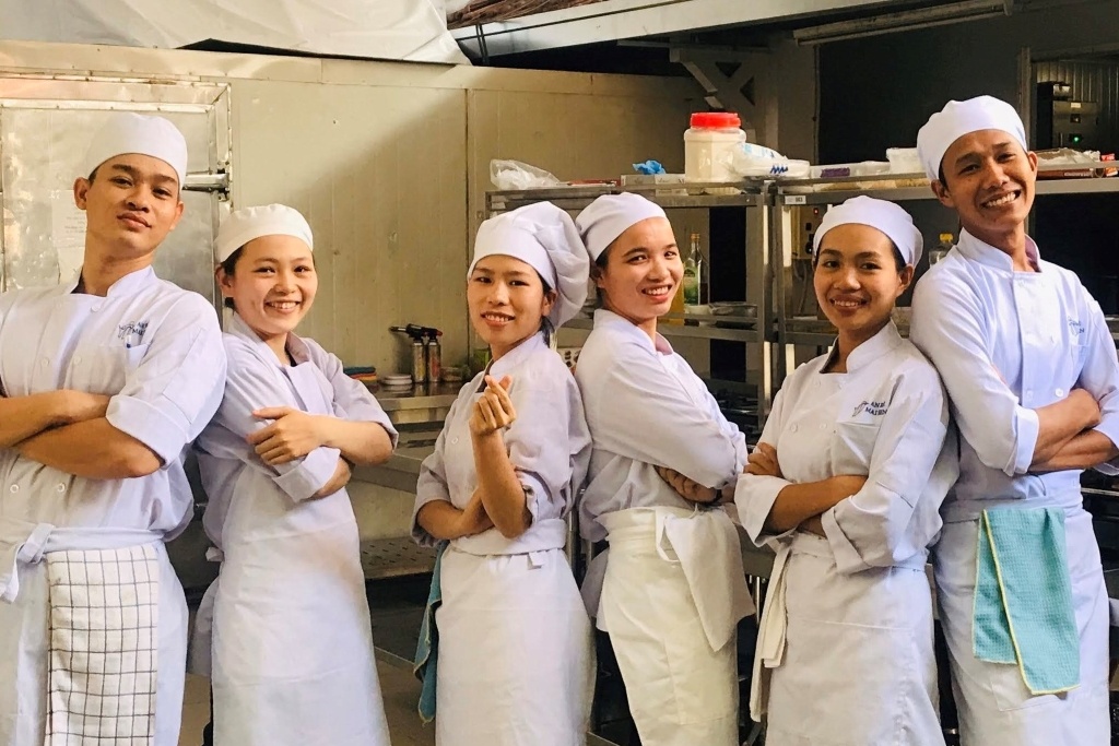 An Rê Mai Sen Hospitality Training Center's kitchen trainees.