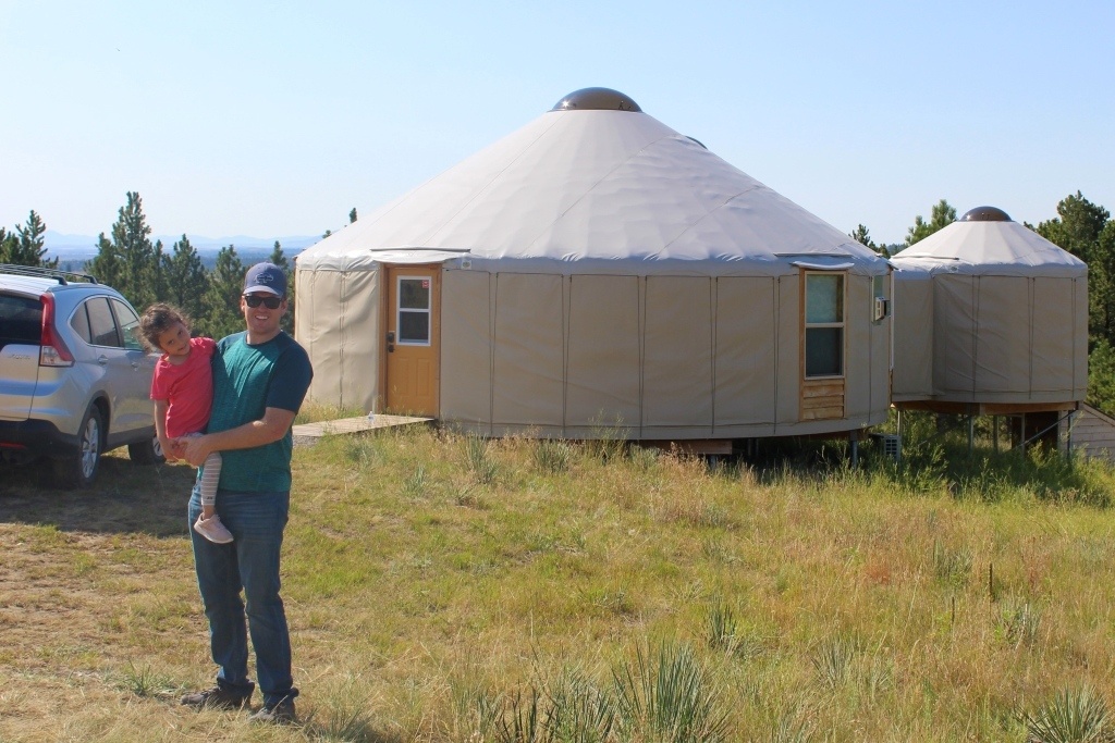 Connor and his daughter, Genesis, at an APR yurt that forms part of their Hut-to-Hut System